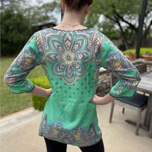 Johnny Was 100% Silk Multicolored Tunic Blouse